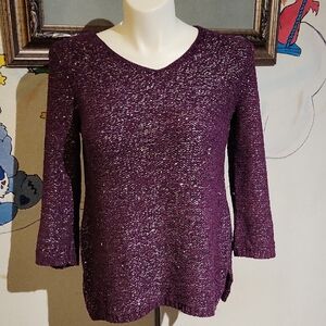 Purple Knit Sweater Soft Warm With Silver Threads